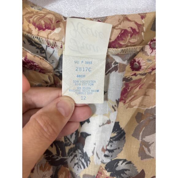 Fran Keene Vintage Tunic 12 Tan Floral Belted Cottagecore Fall Neutral Country - Picture 9 of 12